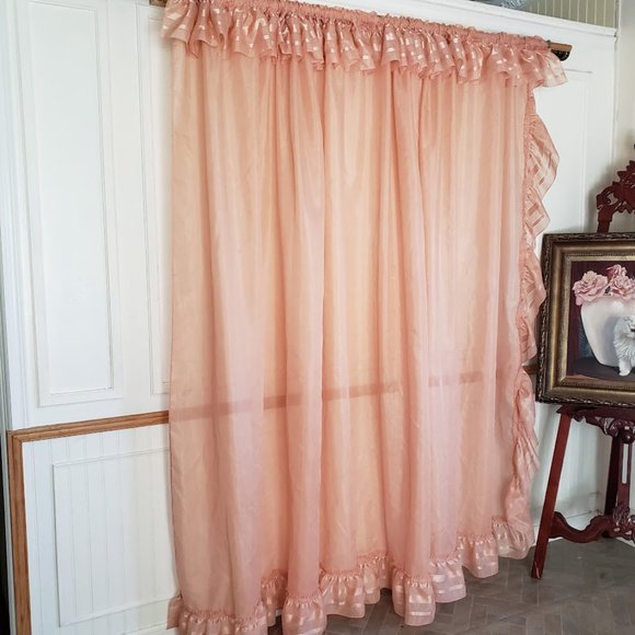 Priscilla Panel 133W x 83L Attached Valance Tie Backs Rod Pocket Orange Vintage - Picture 5 of 10